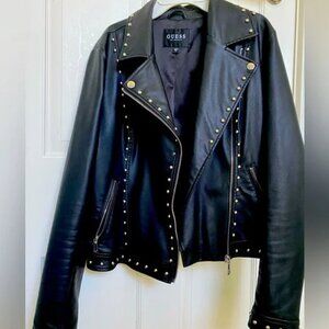 GUESS Studded Vegan Leather Jacket - Black